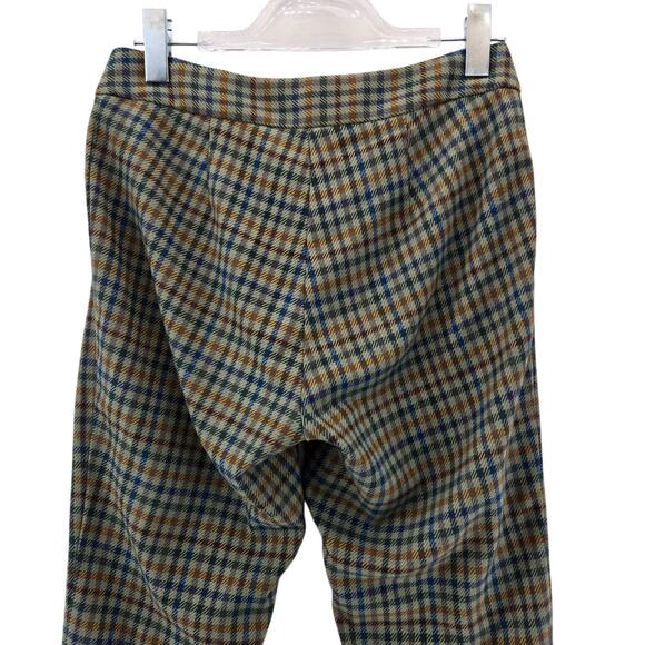 J Mclaughlin Yara Olive Plaid Pants Women 4 Straight Leg Crop Green Blue Stretch - Picture 5 of 12